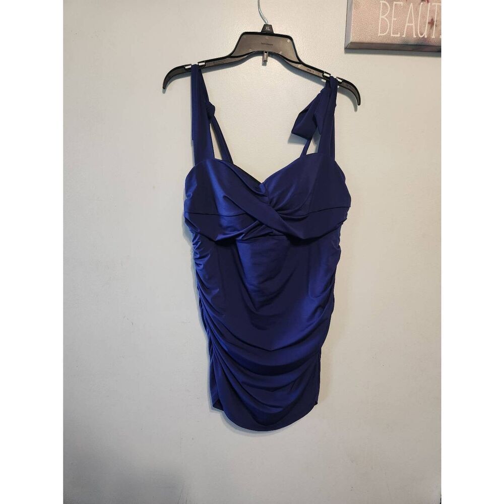 Lands' End Sweetheart Swim Dress One Piece Swimsuit Adjustable Straps 18 Navy Bl